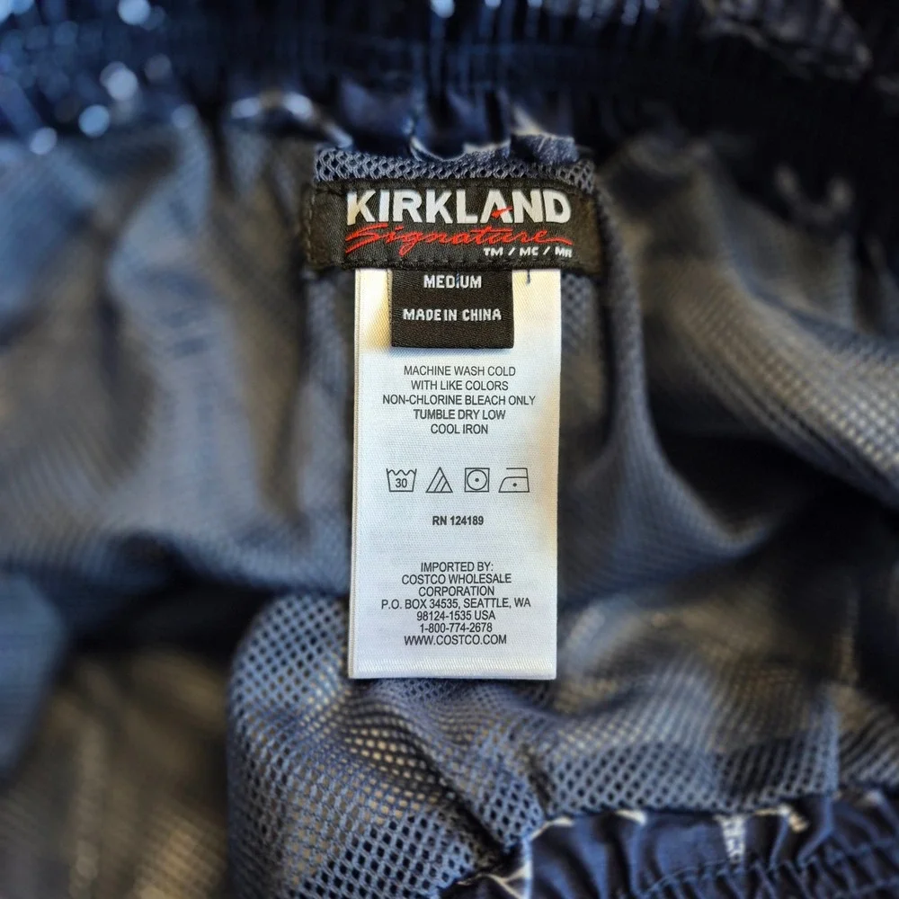 Kirkland Signature Mens Navy Blue Fish Starfish Print Swim Trunks Medium‎